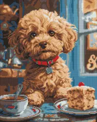 Diamantová mozaika - Maltipoo v kavárně 40х50 